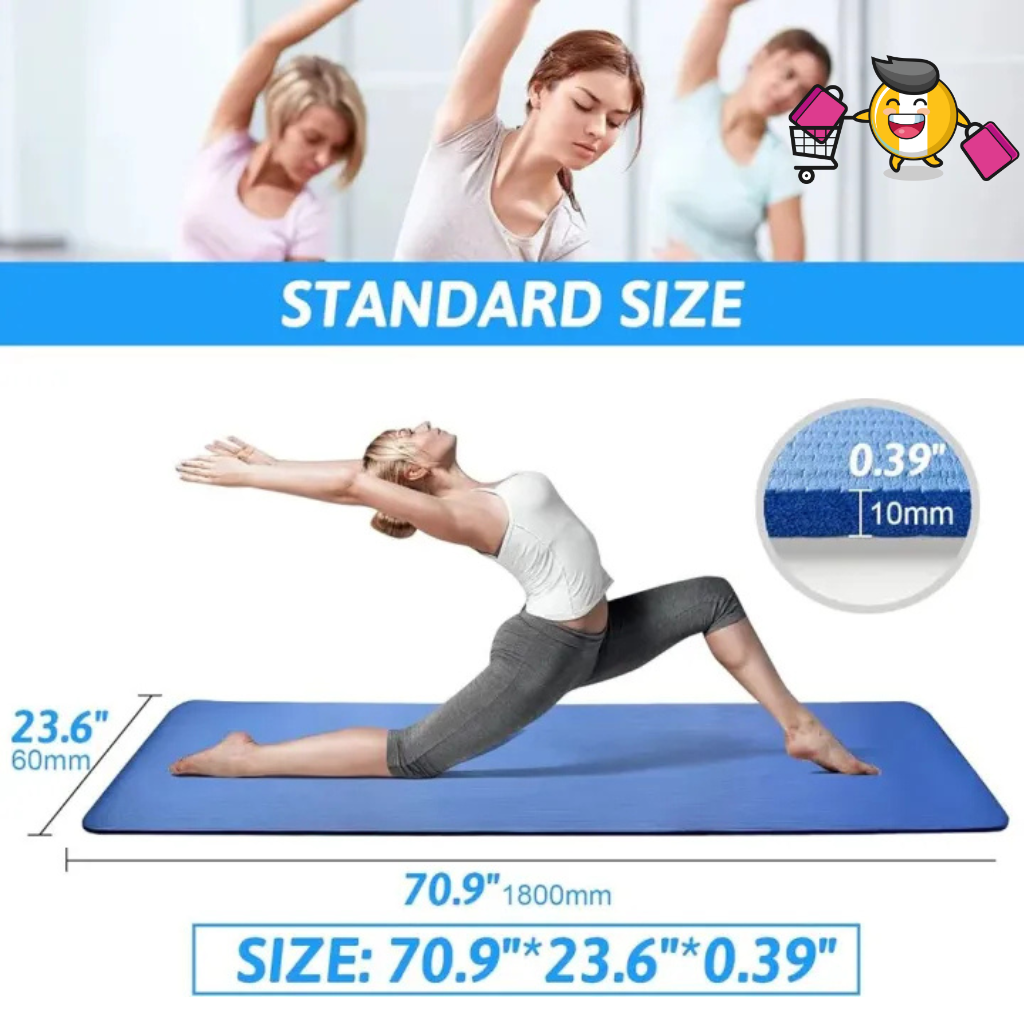 Yoga Mat 10mm, Non-Slip, with Strap Included
